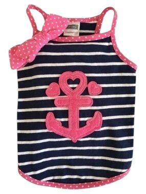 Pup Crew Striped Anchor Dog Shirt Blue Pink Size S